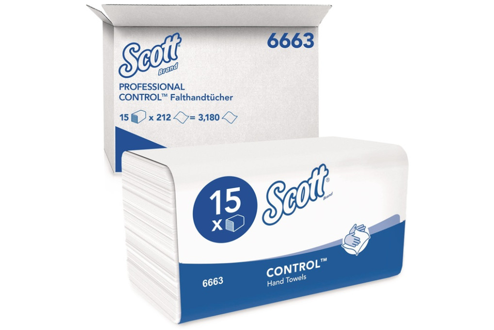 Handtuch Scott® 6663 1 lagig,geprägt weiß L.ca.315 mmxB.ca.215mm 3180 Tücher VE