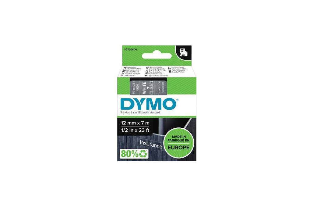 DYMO Schriftbandkassette D1 S0720600 12mmx7m ws auf tr