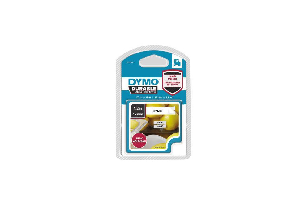 DYMO Schriftbandkassette D1 1978364 12mmx5,5m sw auf ws