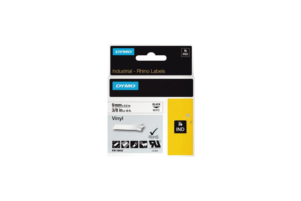 DYMO Schriftbandkassette Rhino ID1 18443 9mmx5,5m sw auf ws