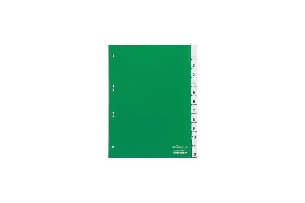 DURABLE Register 621005 DIN A4 1 12 12teilig Hartfolie grün