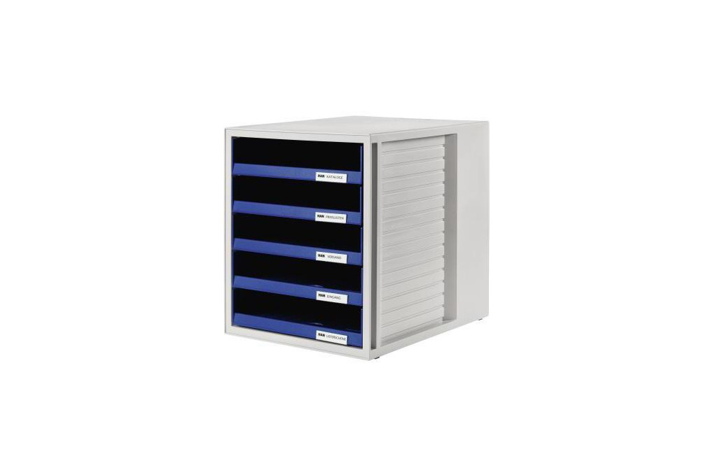 HAN Schubladenbox 1401 14 DIN A4 5Schubfächer PS blau lichtgrau