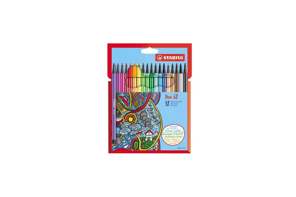 STABILO Fasermaler Pen 6818 7 M 1mm Rundpsitze sort. 18 St. Pack.