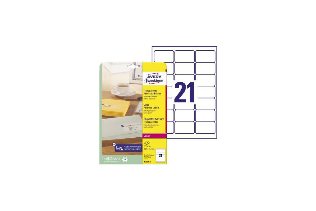 Avery Zweckform Adressetikett L7560 25 63,5x38,1mm 525 St. Pack.