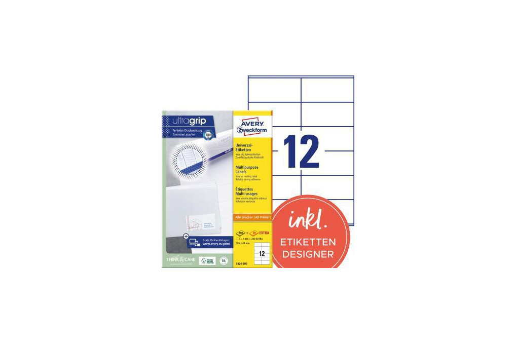 Avery Zweckform Etikett 3424 200 105x48mm weiß 2.640 St. Pack.