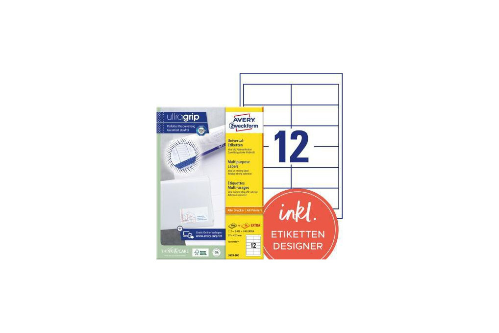 Avery Zweckform Etikett 3659 200 97x42,3mm weiß 2.640 St. Pack.