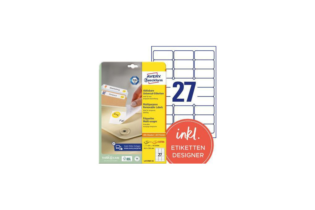 Avery Zweckform Etikett L4737REV 25 63,5x29,6mm weiß 810 St. Pack.
