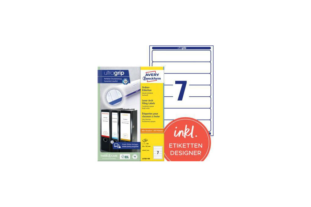 Avery Zweckform Ordneretikett L4760 100 38x192mm ws 700 St. Pack.