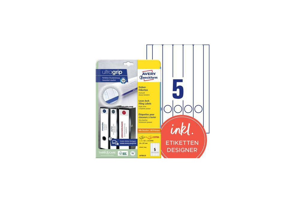 Avery Zweckform Ordneretikett L4758 25 38x297mm ws 150 St. Pack