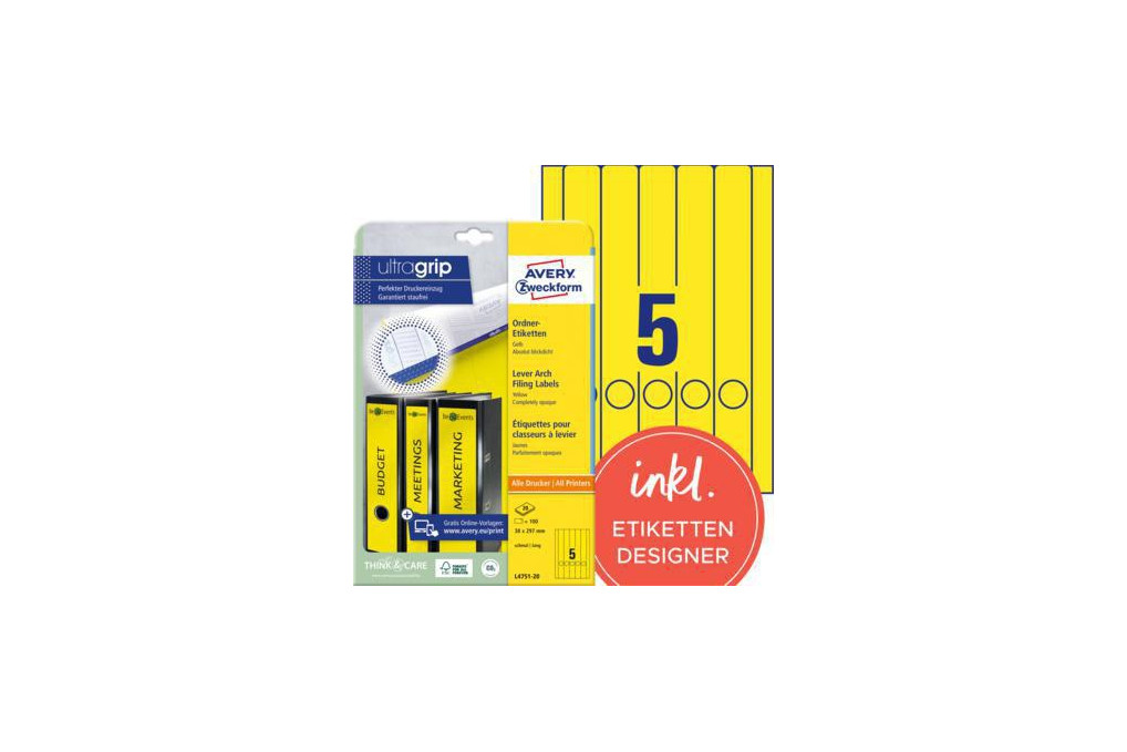 Avery Zweckform Ordneretikett L4751 20 38x297mm ge 100 St. Pack.