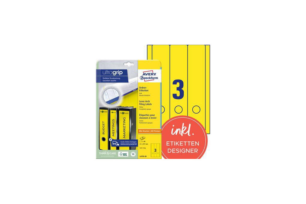 Avery Zweckform Ordneretikett L4755 20 lang breit ge 60 St. Pack.