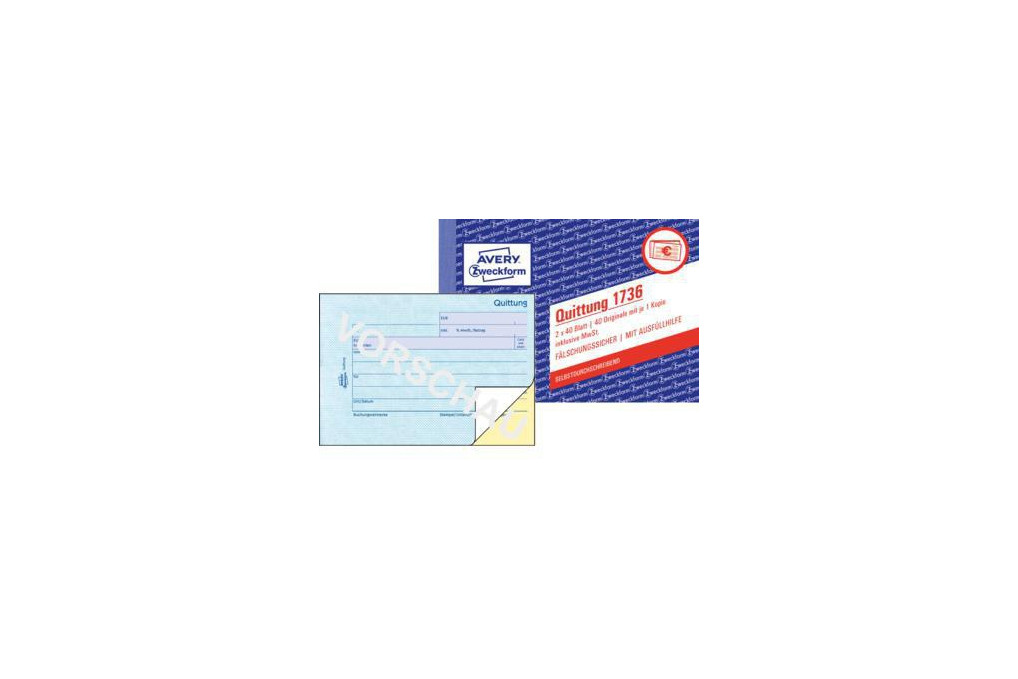 Avery Zweckform Quittung 1736 DIN A6 quer 2x40Blatt Avery Zweckform Quittung 1736 DIN A6 quer 2x40Blatt