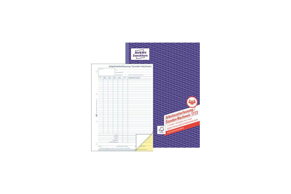 Avery Zweckform Stundennachweis 1773 DIN A4 2x40Blatt