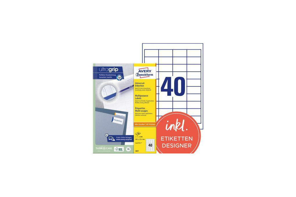 Avery Zweckform Universaletikett 3657 48,5x25,4mm ws 4.000 St. Pack.
