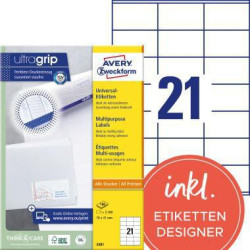 Avery Zweckform Universaletikett 3481 70x41mm weiß 2.100 St. Pack. Avery Zweckform Universaletikett 3481 70x41mm weiß 2.100 St. Pack.