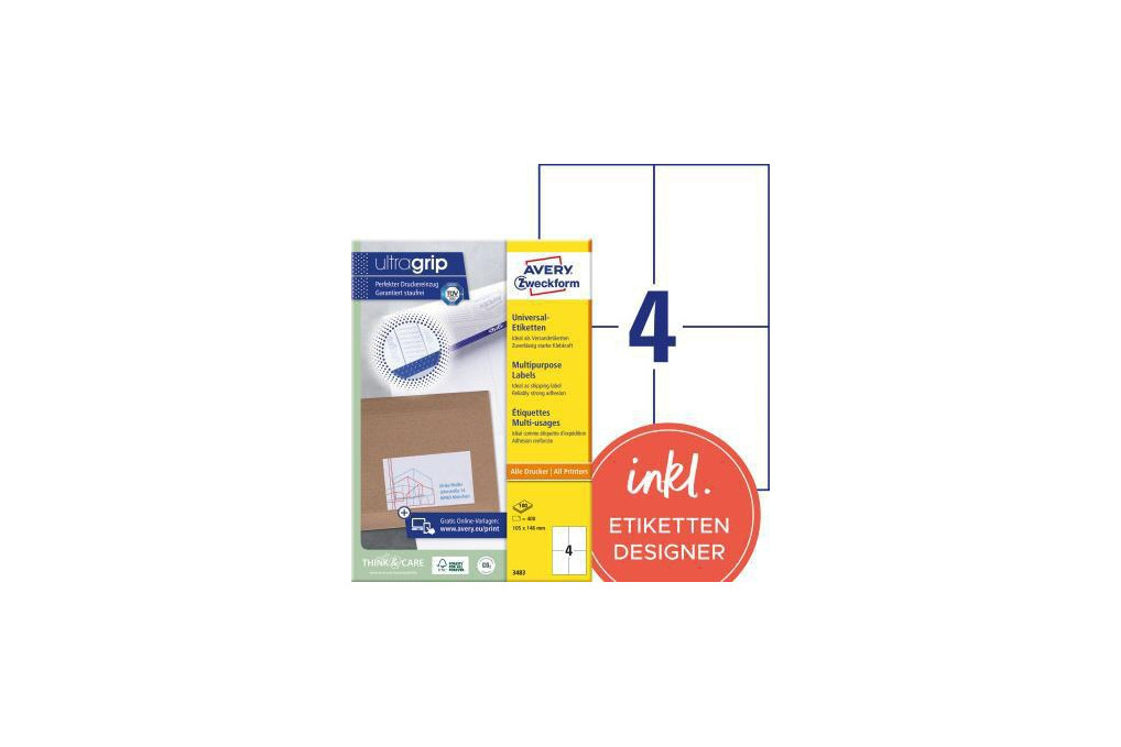 Avery Zweckform Universaletikett 3483 105x148mm weiß 400 St. Pack.