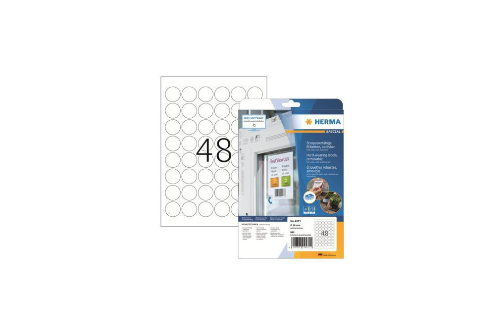 HERMA Folienetikett 4571 rund 30mm weiß 960 St. Pack.
