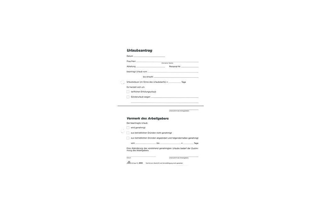 RNK Urlaubsantrag 2916 DIN A5 sd Block 2x40Blatt RNK Urlaubsantrag 2916 DIN A5 sd Block 2x40Blatt