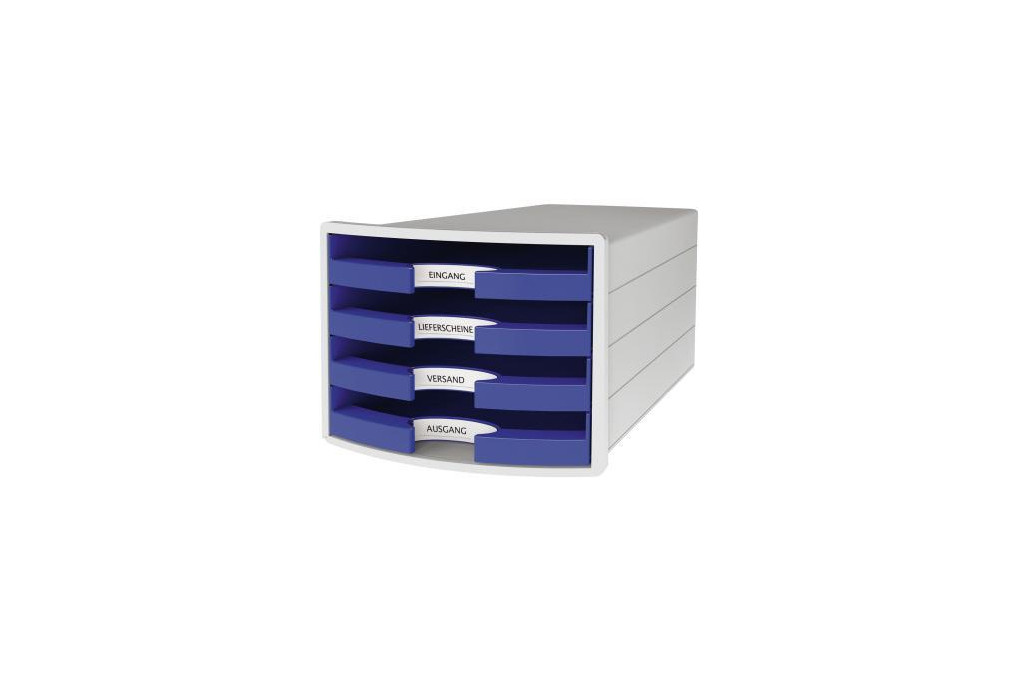 HAN Schubladenbox IMPULS 1013 14 DIN A4 C4 4Fächer offen l.gr bl