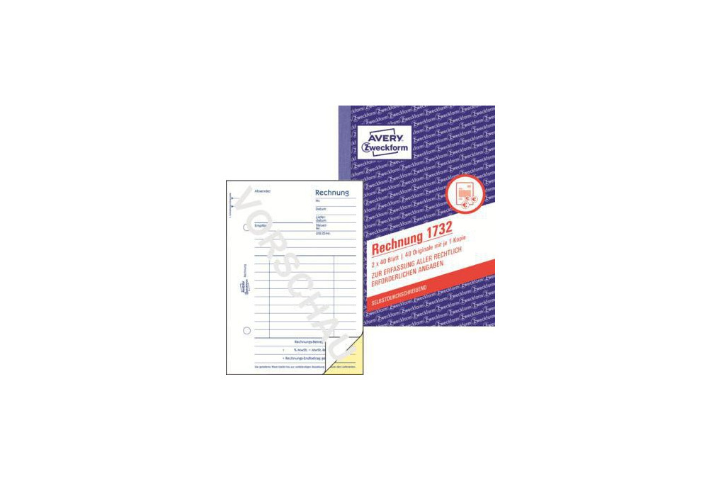 Avery Zweckform Rechnung 1732 DIN A6 2x40Blatt Avery Zweckform Rechnung 1732 DIN A6 2x40Blatt