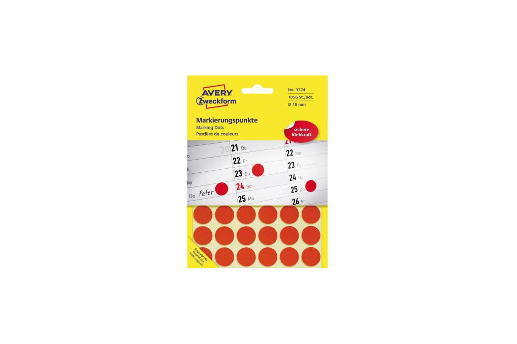 Avery Zweckform Markierungspunkt 3374 18mm rot 1.056 St. Pack. Avery Zweckform Markierungspunkt 3374 18mm rot 1.056 St. Pack.