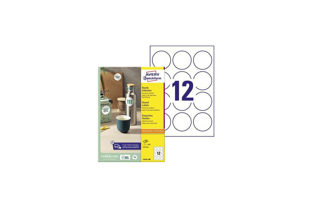Avery Zweckform Etikett L3416 100 60mm rund 1200 St. Pack.