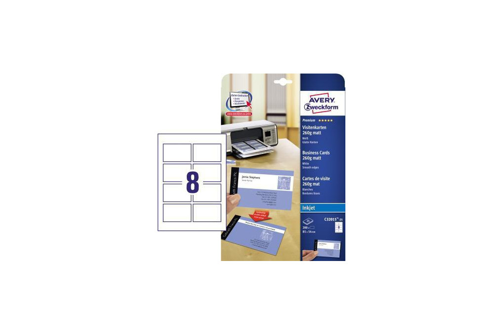 Avery Zweckform Visitenkarte C32015 25 85x54mm ws 200 St. Pack. Avery Zweckform Visitenkarte C32015 25 85x54mm ws 200 St. Pack.