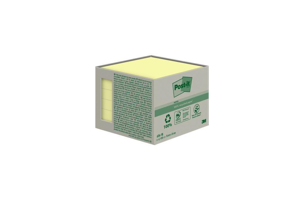 Post it Haftnotiz Recycling Notes 654 1B 76x76mm ge 6St
