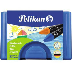 Pelikan Wachsmalstifte im Etui blau 8farbig mit runder Spitze Schaber Pelikan Wachsmalstifte im Etui blau 8farbig mit runder Spitze Schaber