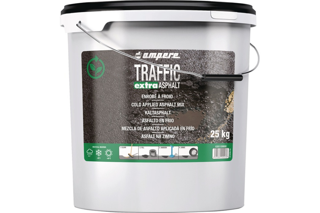 Kaltasphalt TRAFFIC ext.ASPHALT® 25kg schwarz Eimer AMPERE Kaltasphalt TRAFFIC ext.ASPHALT® 25kg schwarz Eimer AMPERE