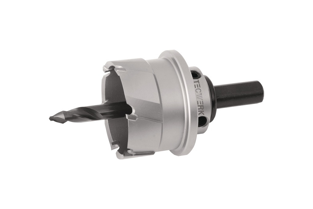 Lochsäge D.55mm Schnitt T.20mm HM bestückt m.Bohrer u.Feder TECWERK Lochsäge D.55mm Schnitt T.20mm HM bestückt m.Bohrer u.Feder TECWERK