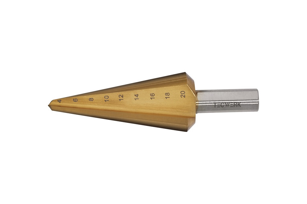 Blechschälbohrer Bohrber.4 20mm HSS TiN Gesamt L.71mm Z.2 TECWERK