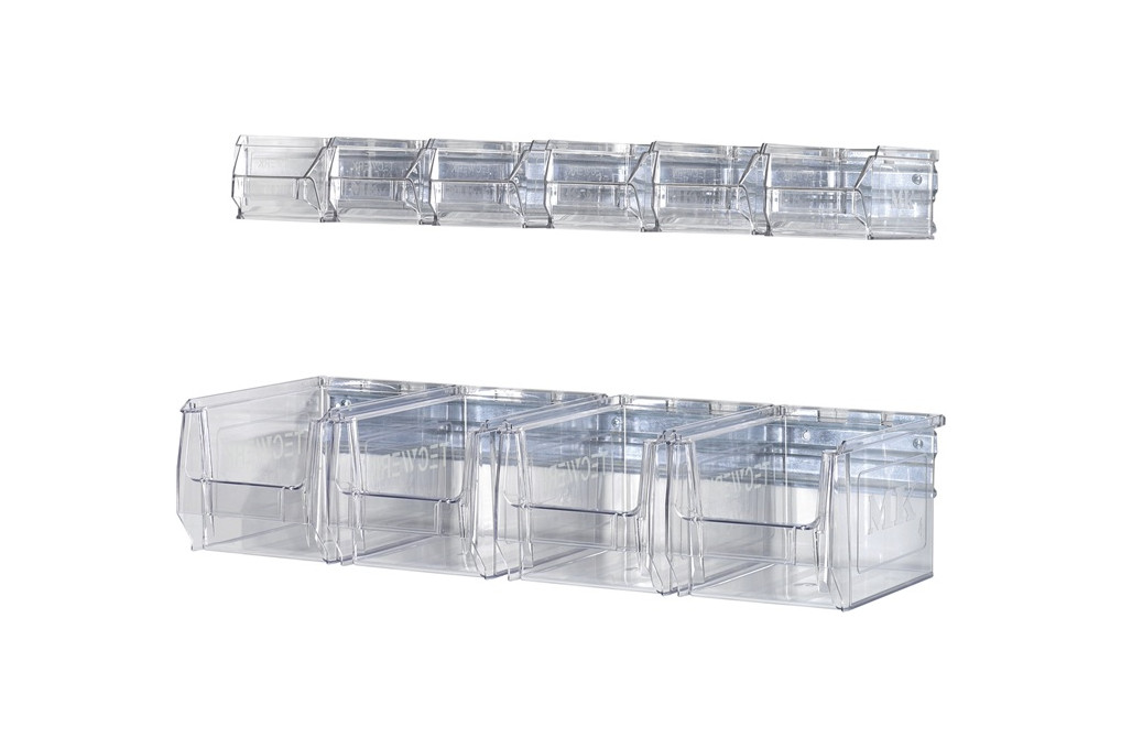 Wandschiene H130xB602xT200mm STA verz.m.Sichtlagerkästen 4xMK4 transp.TECWERK