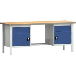 Werkbank PW 700 B2000xT700xH840mm Buche Multiplex lichtgrau blau 2Schubl.2Türen