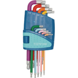 Winkelschraubendrehersatz 9 tlg.T9 T45 farbcodiert Ku. Halter TECWERK