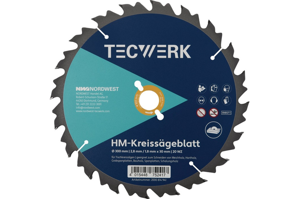 Tischkreissägeblatt AD 500mm Z.36 WZ Schnitt B.3,8mm TECWERK