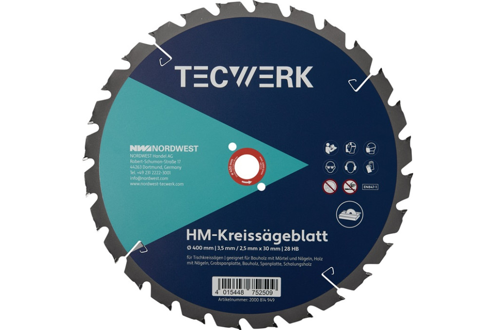 Tischkreissägeblatt AD 500mm Z.36 HB Schnitt B.3,8mm TECWERK