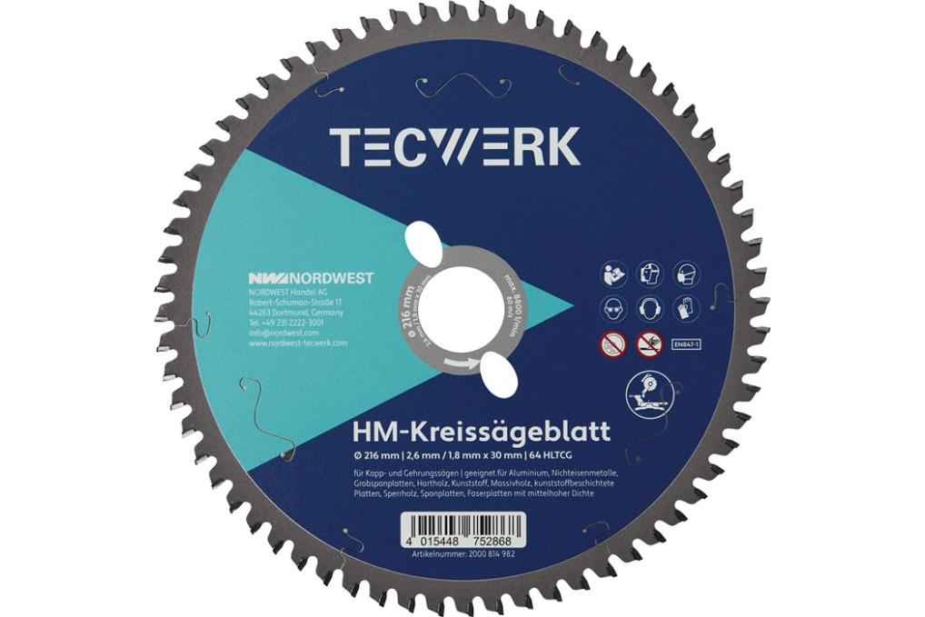 Kappkreissägeblatt AD 305mm Z.96 HLTCG Schnitt B.2,8mm TECWERK
