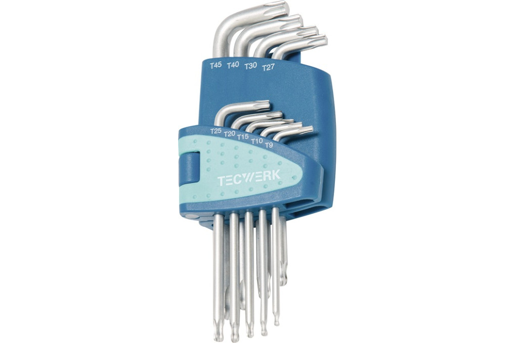 Winkelschraubendrehersatz 9 tlg.T9 T45 m.Kugelk.Ku. Halter TECWERK Winkelschraubendrehersatz 9 tlg.T9 T45 m.Kugelk.Ku. Halter TECWERK