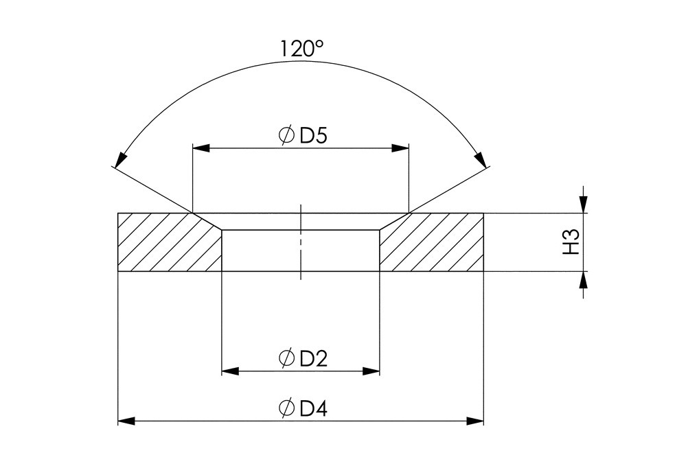 Kegelpfanne DIN 6319G f.Schrauben M8 Bohrungs D.9,6mm Kegelwinkel 120Grad AMF