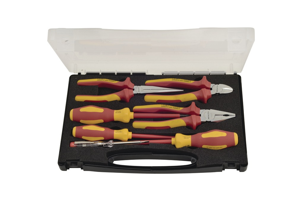 Zangen Werkzeugsatz 7 tlg.Mehrkomp. Hülle Ku. Koffer VDE TECWERK Zangen Werkzeugsatz 7 tlg.Mehrkomp. Hülle Ku. Koffer VDE TECWERK