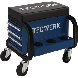 Werkstattrollsitz m.Rl.u.Ablage Kunstlederpolster blau schwarz TECWERK