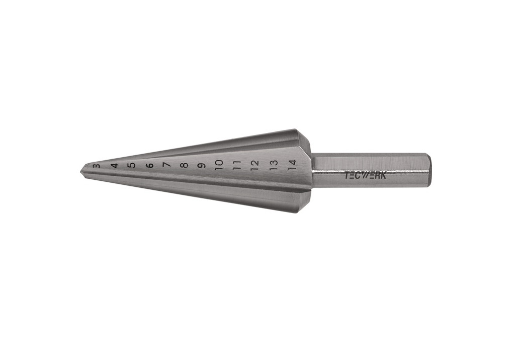 Blechschälbohrer Bohrber.3 14mm HSS Co Gesamt L.58mm Z.2 TECWERK