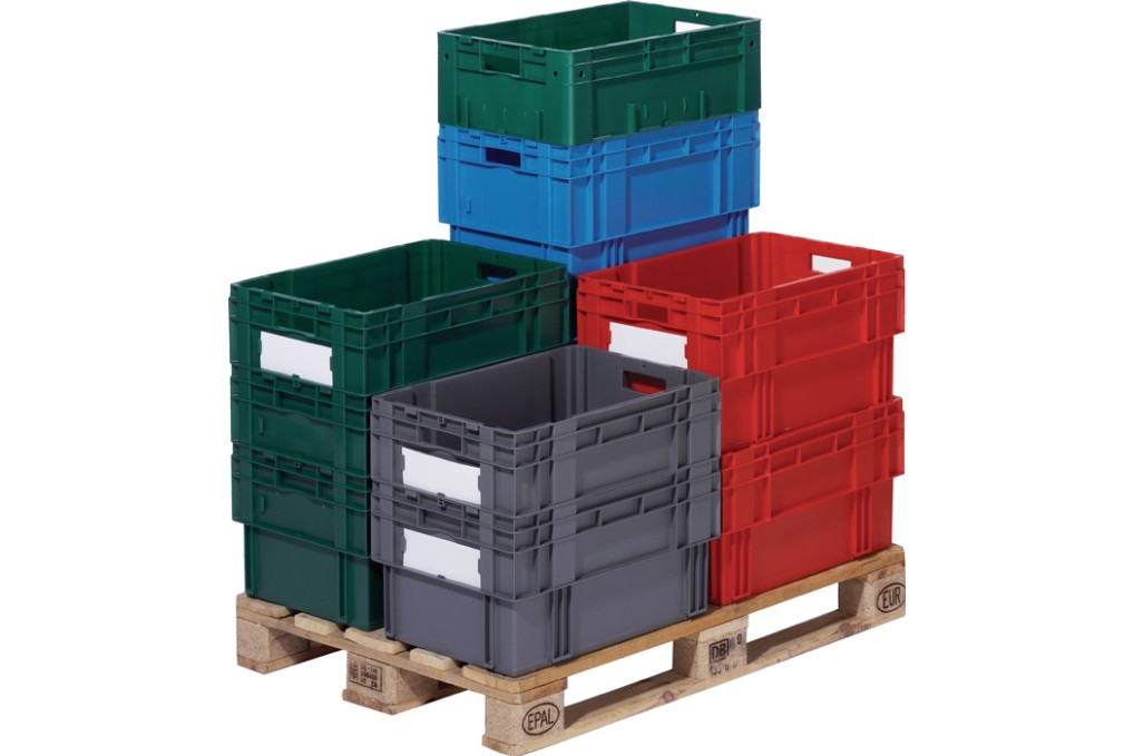 Drehstapelbehälter PP rot L600xB400xH420mm LA KA PE Drehstapelbehälter PP rot L600xB400xH420mm LA KA PE