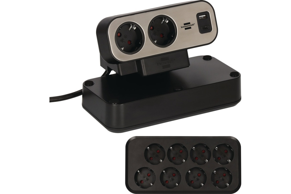 Tischsteckdosenleiste estilo Dublex 16 A 12V silber Steckd.9 2m PVC 2mm²