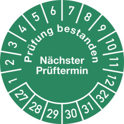 Mehrjahresprüfplakette D.30mm Prüfung bestanden 27 32 Folie Btl.a 100 St.