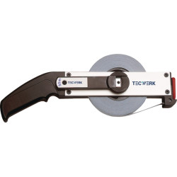 Rahmenbandmaß L.30m Bandbr.13mm Bcm EG II Alu.weiß Stahlmaßband TECWERK