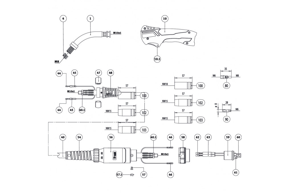 MIG/MAG Schweißbrenner, gaskühlt Rehm EVO MB 25 4m MIG/MAG Schweißbrenner, gaskühlt Rehm EVO MB 25 4m